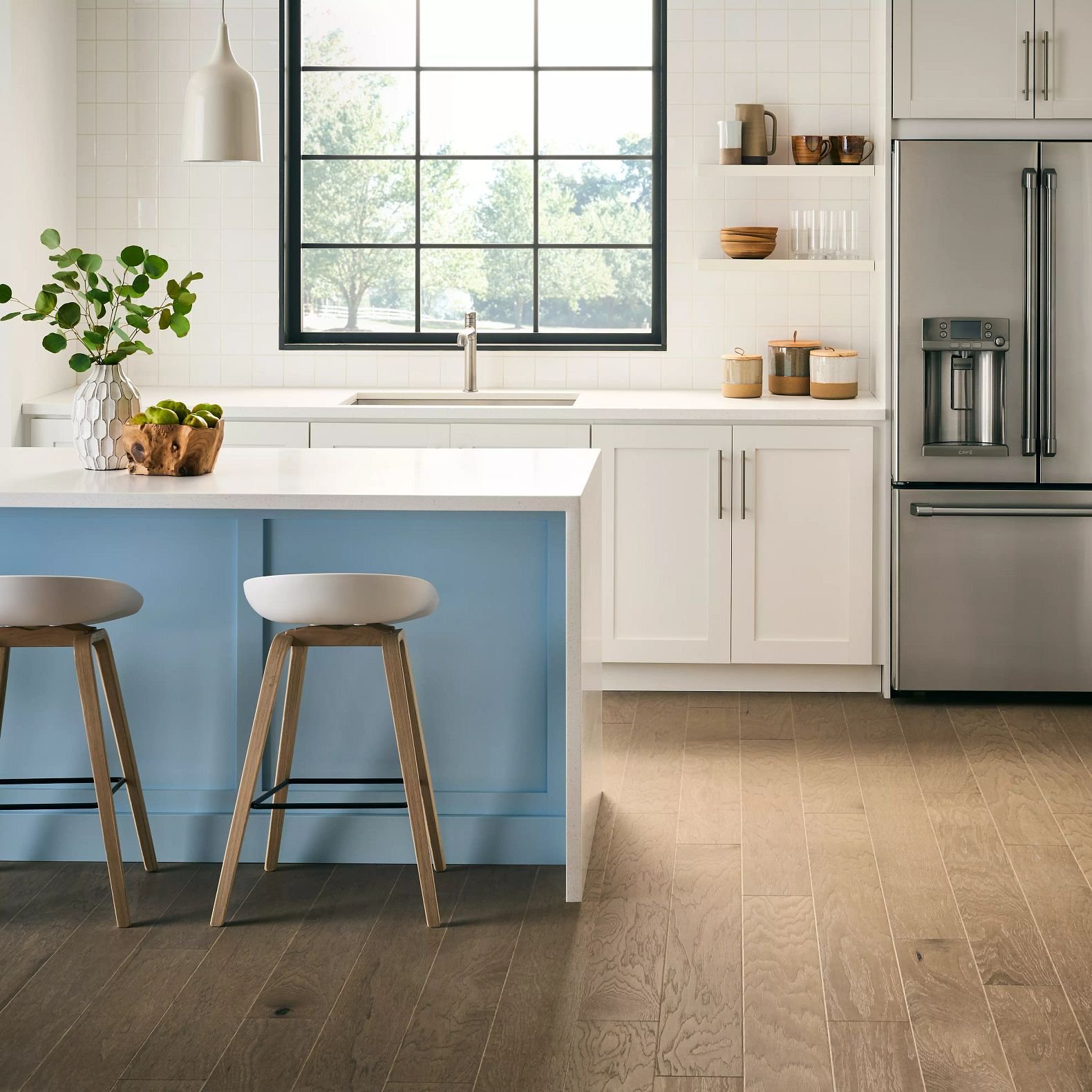 modern kitchen with hardwood floor